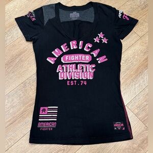 American Fighter Black Tee with Pink Logo